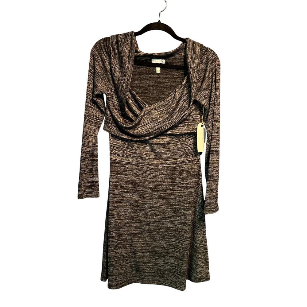 NWT Leith Size Medium Knit Dress Long Sleeve Navy Heather Faux Wrap HoCo